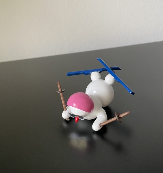 Snowman mit Ski - Helm rosa 6cm Dekofigur aus Holz 6cm