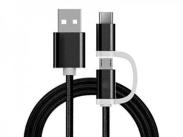 2 in 1 Daten / Ladekabel USB Micro & Type-C) Nylon f. Sony DSC-WX80
