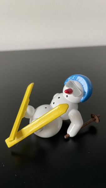 Snowman mit Ski - Helm blau 6cm Dekofigur aus Holz